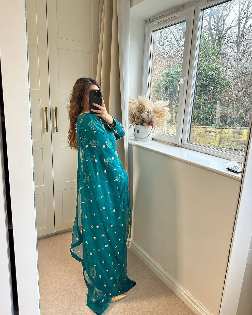 Outstanding Teal Color Heavy Chinon Fabric With Embroidery 5mm Sequence Work Salwar Suit