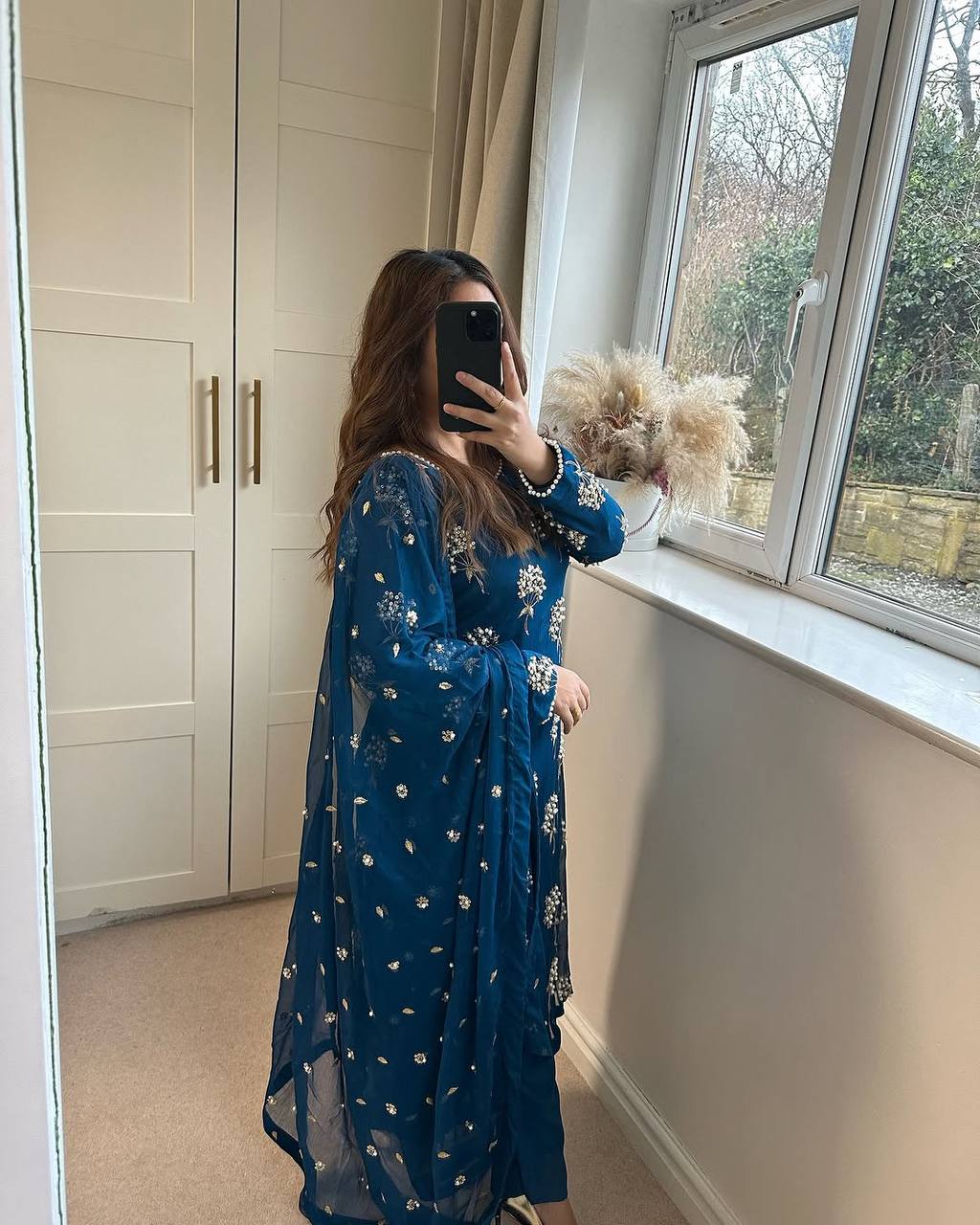 Outstanding Blue Color Heavy Chinon Fabric With Embroidery 5mm Sequence Work Salwar Suit