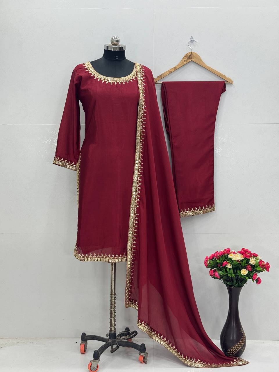 Festive Wear Maroon Color Heavy Chinon Embroidered Sequence Work Salwar Suit
