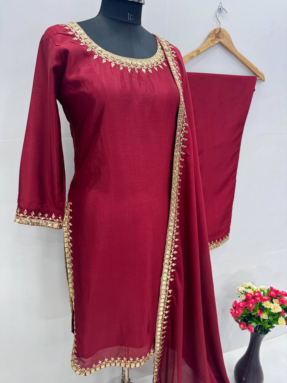Festive Wear Maroon Color Heavy Chinon Embroidered Sequence Work Salwar Suit