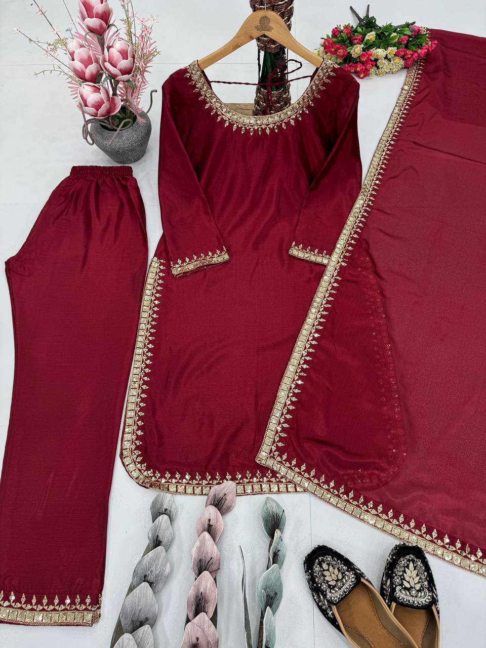Festive Wear Maroon Color Heavy Chinon Embroidered Sequence Work Salwar Suit