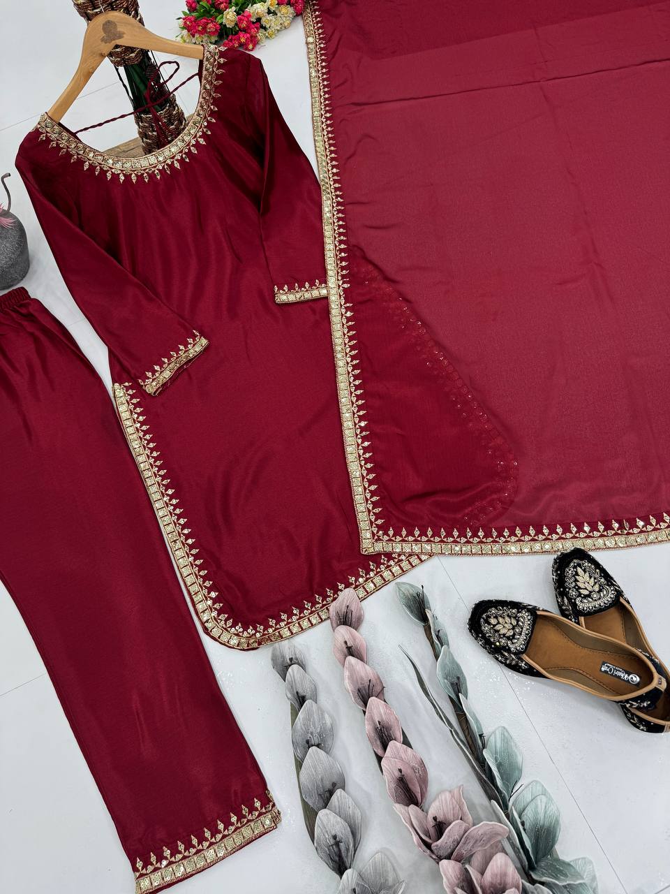 Festive Wear Maroon Color Heavy Chinon Embroidered Sequence Work Salwar Suit