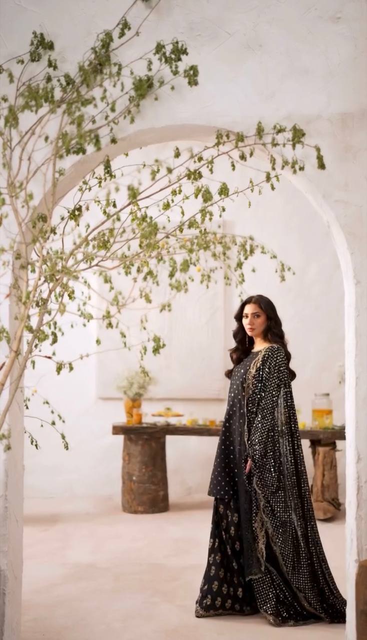 Wedding Wear Black Color Heavy Faux Georgette With Embroidery Sequence Work Palazzo Suit