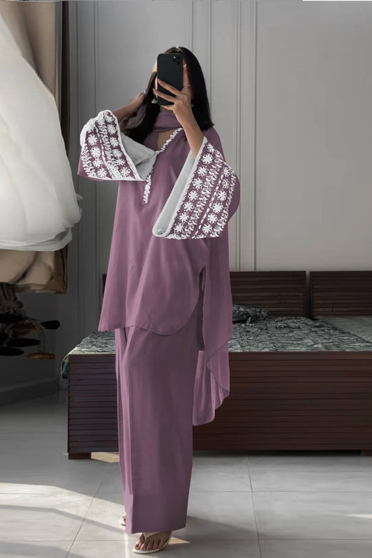 Function Wear Lavender Color Natural Satin With Embroidery Work Beautiful Palazzo Suit