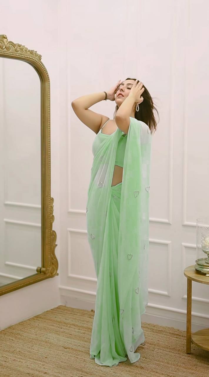 Delightful Soft Georgette With Hearts Shaped Handwork Designer Saree