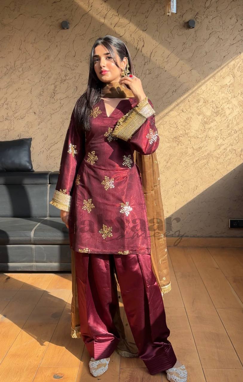 Wedding Wear Maroon Color Natural Crepe Silk Beautiful Patiyala Salwar Suit
