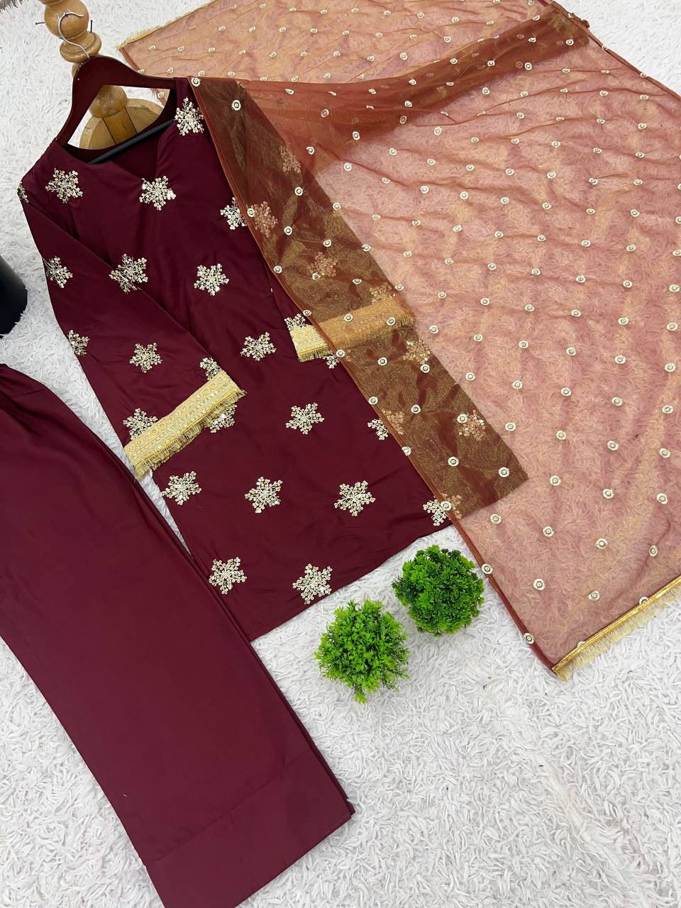 Wedding Wear Maroon Color Natural Crepe Silk Beautiful Patiyala Salwar Suit
