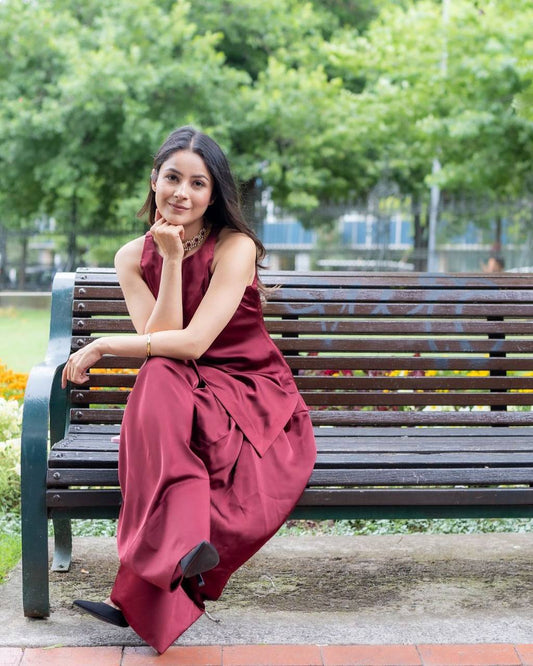 Beautiful Designer Wine Color Moss Satin Designer Salwar Suit