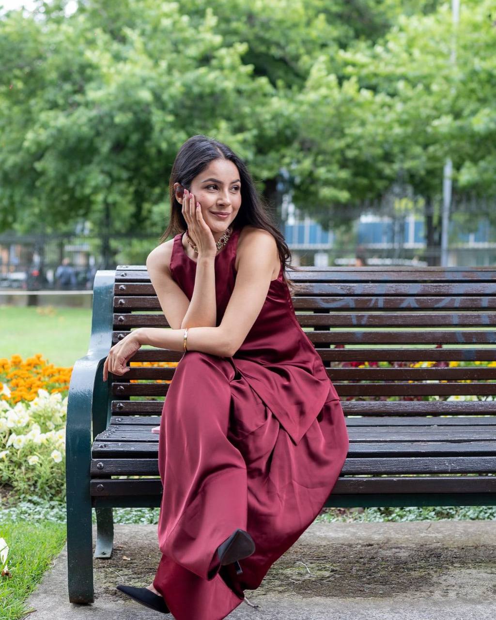 Beautiful Designer Wine Color Moss Satin Designer Salwar Suit