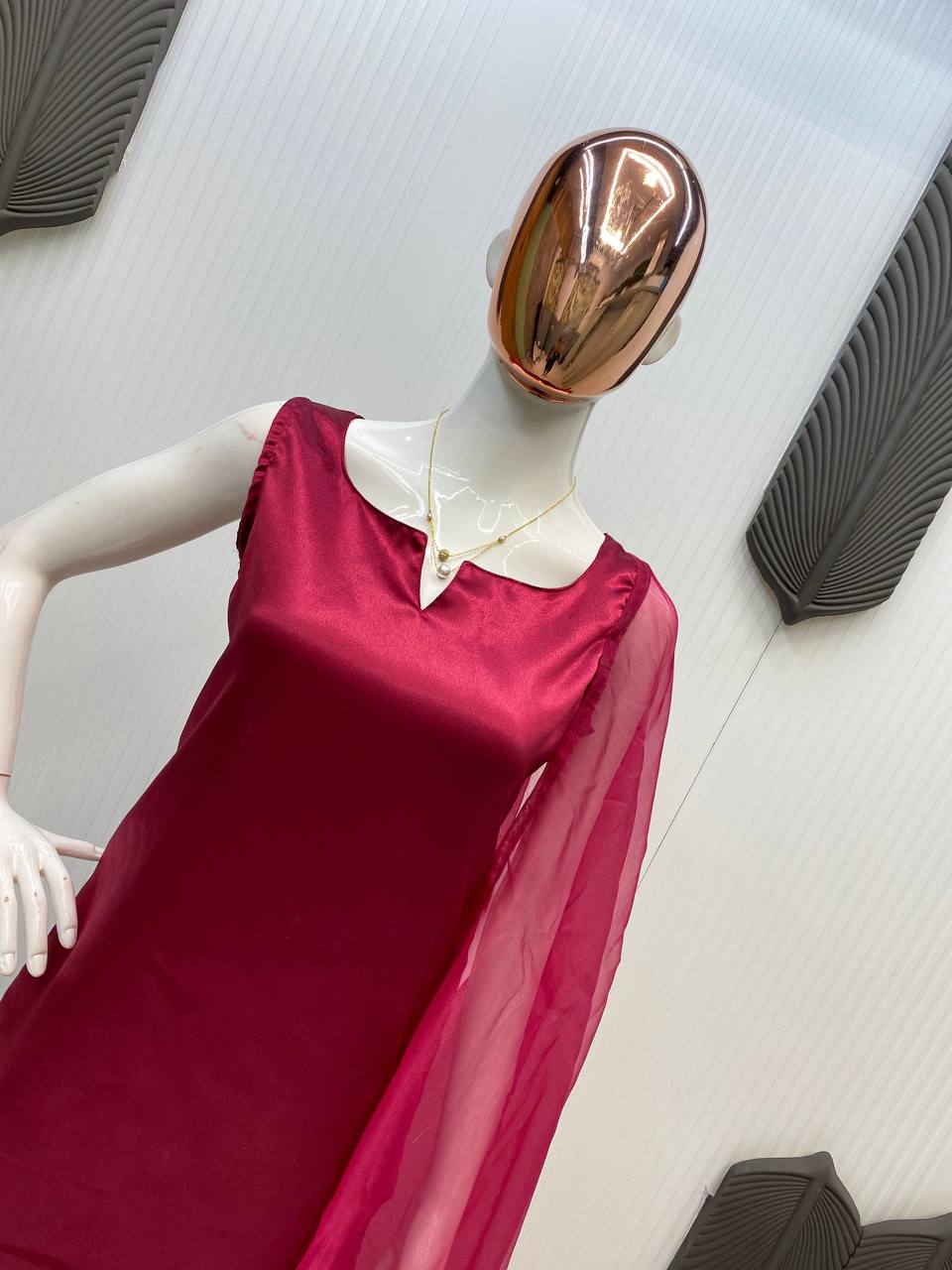 Beautiful Designer Wine Color Moss Satin Designer Salwar Suit