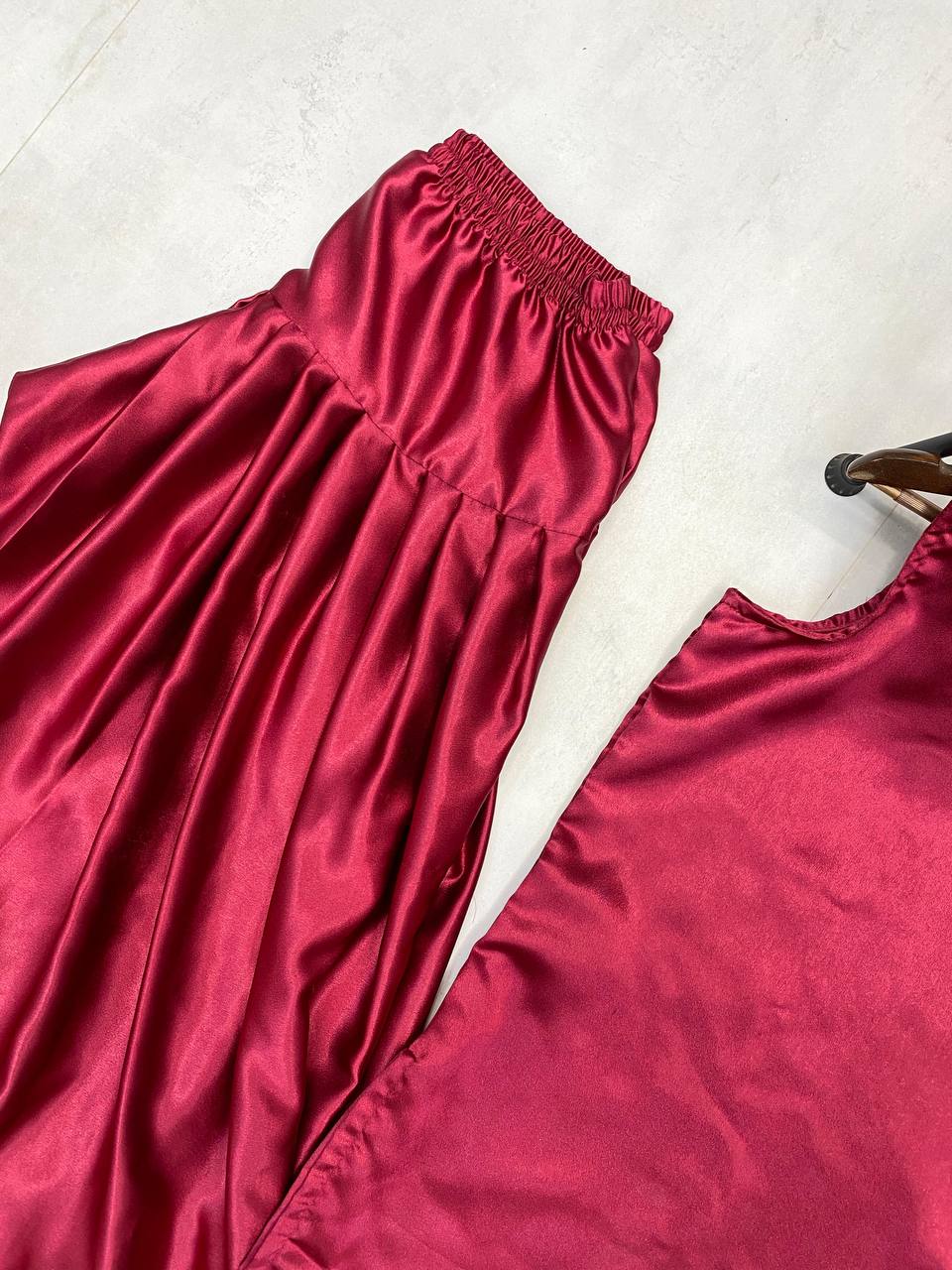 Beautiful Designer Wine Color Moss Satin Designer Salwar Suit