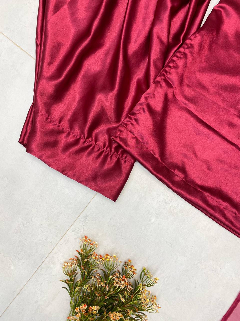 Beautiful Designer Wine Color Moss Satin Designer Salwar Suit