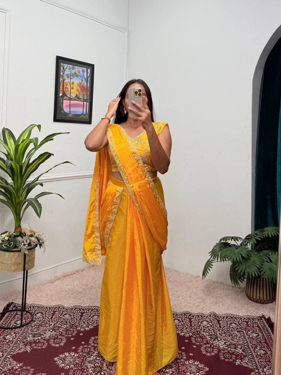 Superhit Yellow Color Chinon With Embroidered Lace Border Ready To Wear Saree
