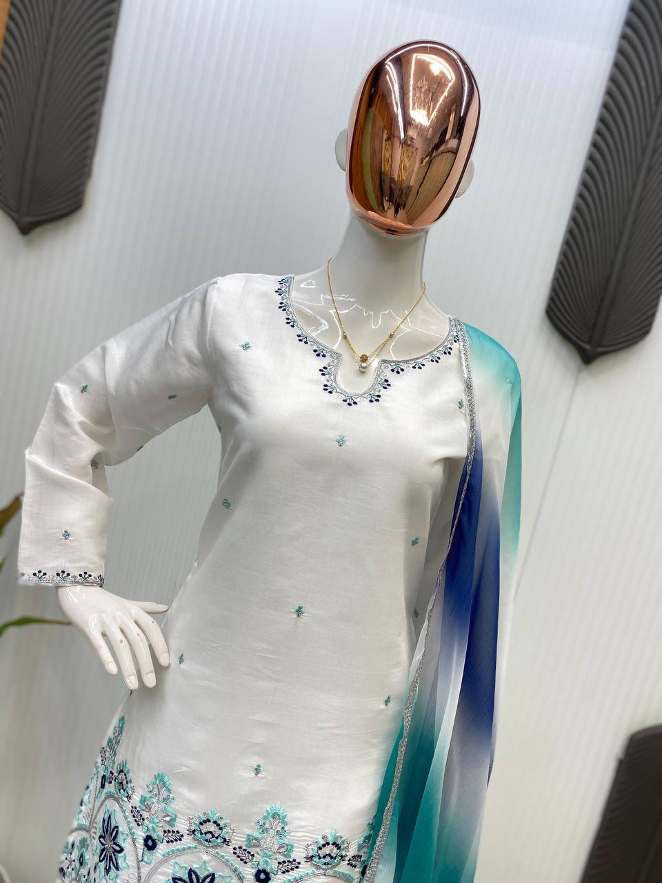 Wedding Wear Off White Color Roman Silk With Sequence Embroidery Salwar Suit