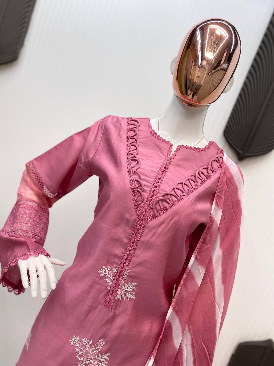 Ravishing Baby Pink Color Roman Silk With Embroidery Work Salwar Suit