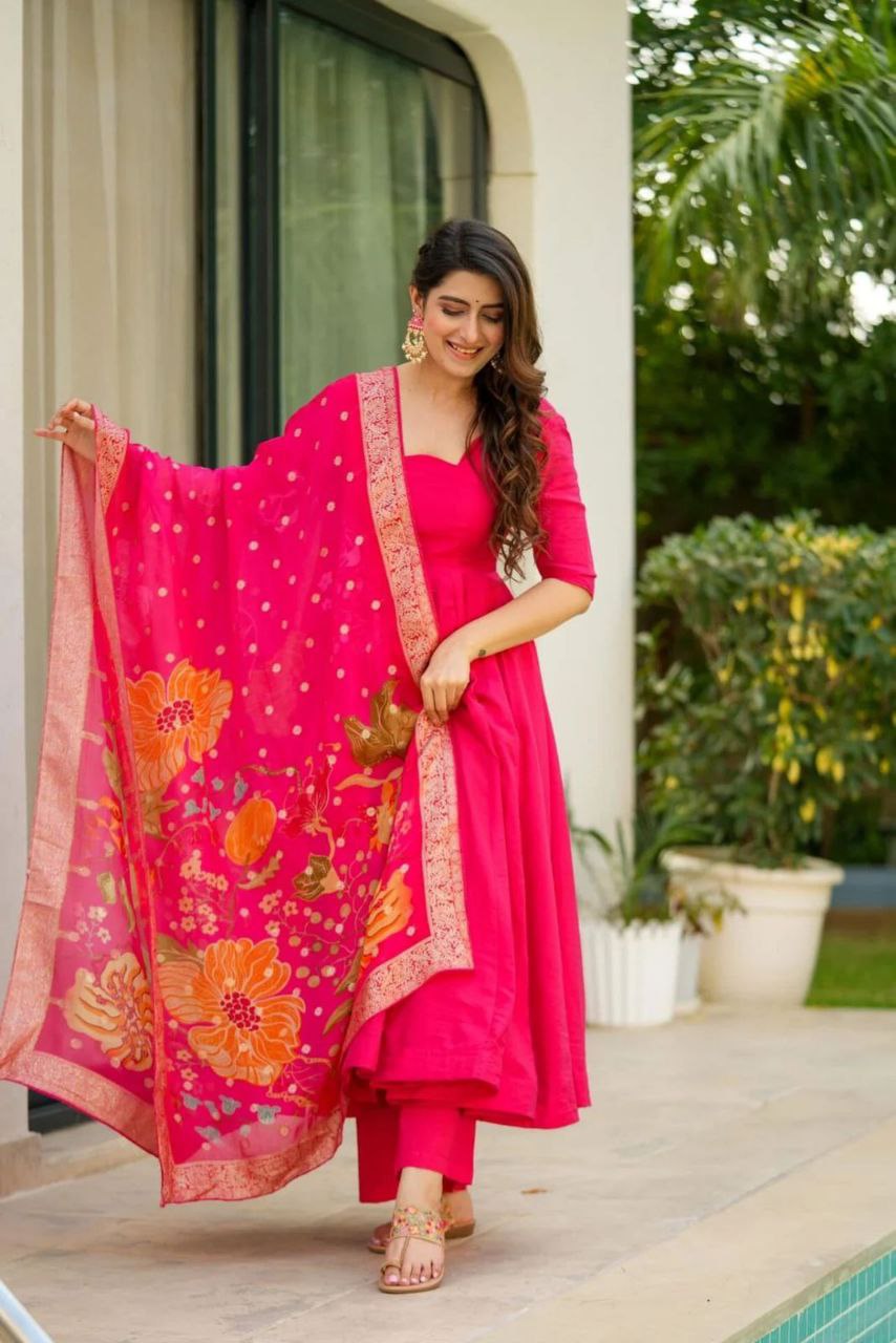 Wedding Wear Red Color Pure Chinon Anarkali Gown
