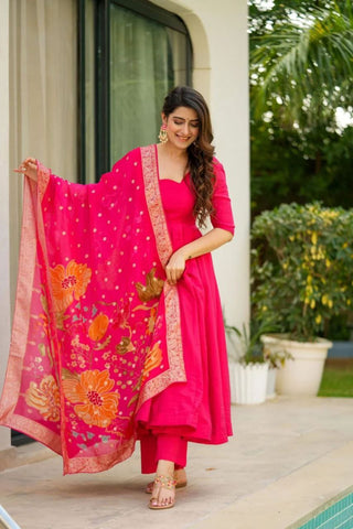 Wedding Wear Red Color Pure Chinon Anarkali Gown