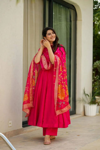 Wedding Wear Red Color Pure Chinon Anarkali Gown