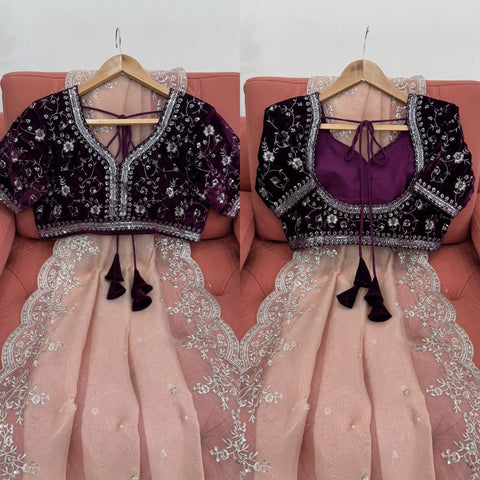 Trendy Peach Color Organza Silk And Thread With Sequence Work Designer Saree