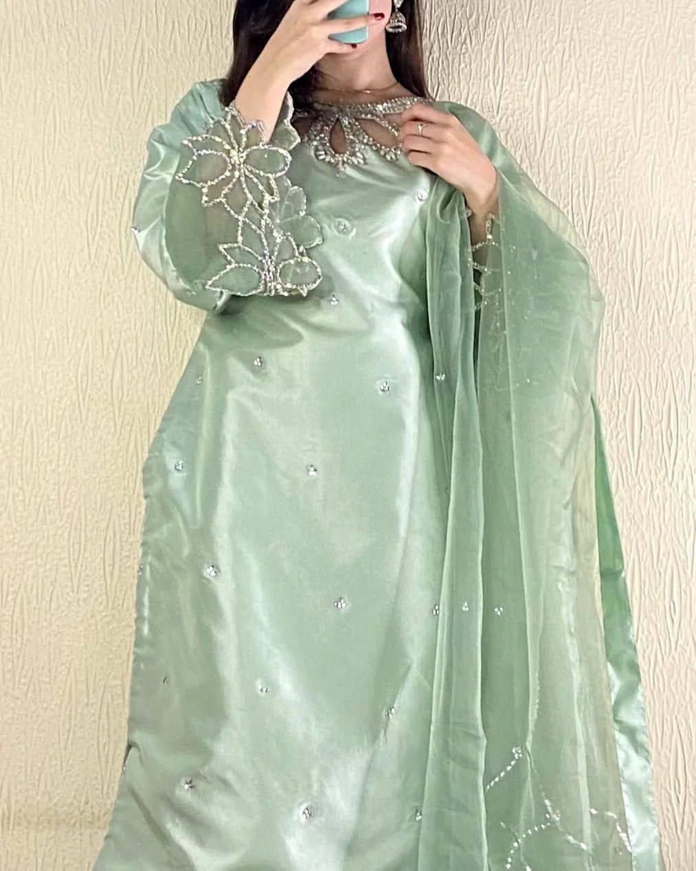 Outstanding Pista Green Color Embroidery With Beads And Sequence Work Salwar Suit