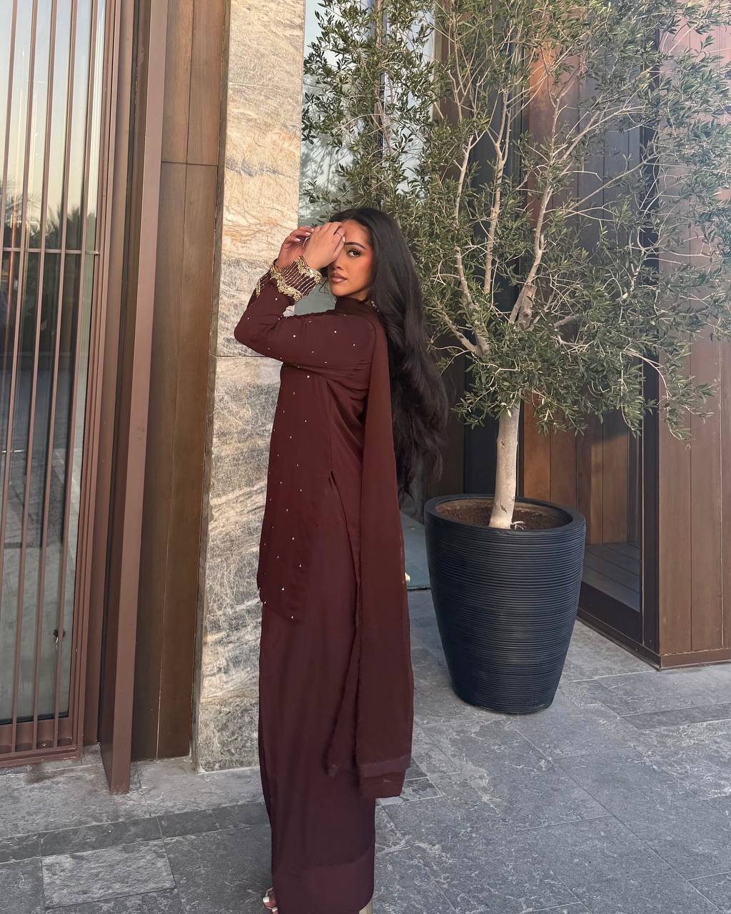 Delightful Brown Color Heavy Faux Georgette With Embroidery Sequence Work Salwar Suit