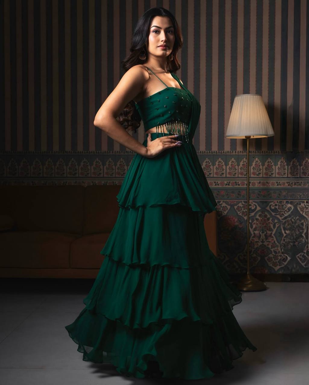 Delightful Green Color Heavy Georgette Designer Ready To Wear Lehenga Saree