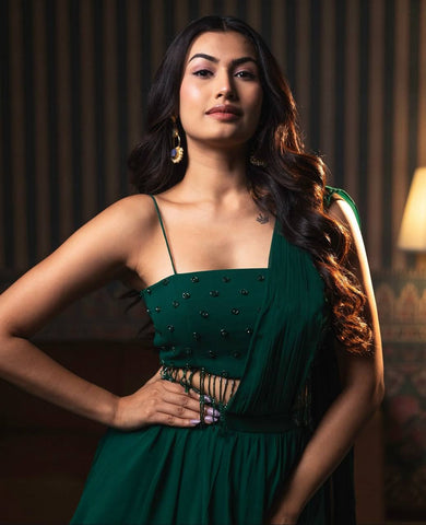 Delightful Green Color Heavy Georgette Designer Ready To Wear Lehenga Saree