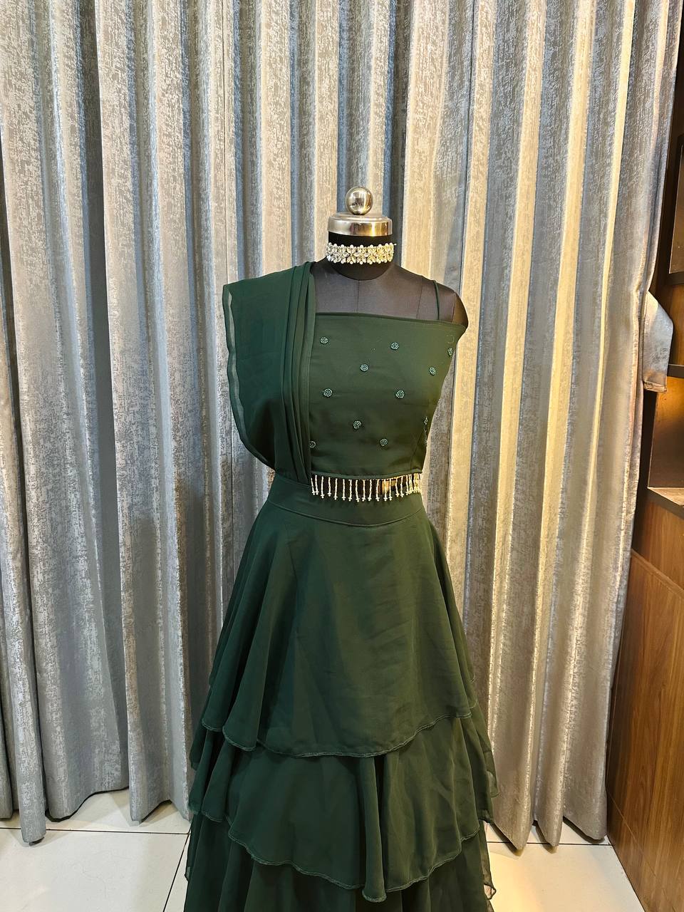 Delightful Green Color Heavy Georgette Designer Ready To Wear Lehenga Saree