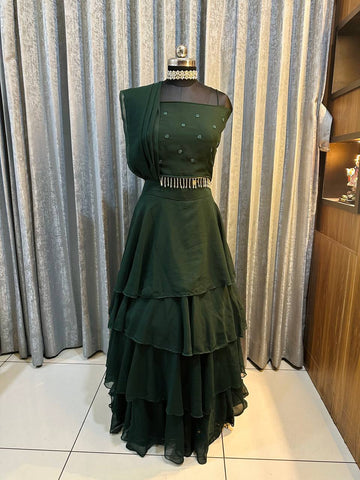 Delightful Green Color Heavy Georgette Designer Ready To Wear Lehenga Saree