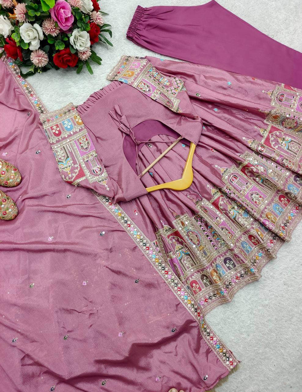 Celebrity Style Dusty Pink Color Pure Cinon Silk With Heavy Embroidery Sequence Work Anarkali Gown