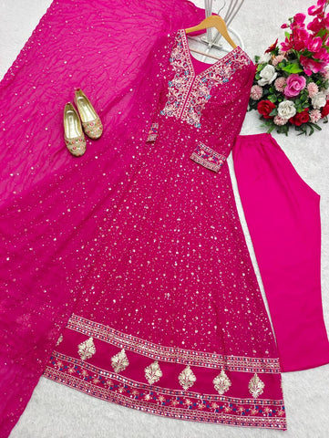 Superhit Pink Color Pure Georgette With Heavy Embroidery Sequence Work Designer Gown
