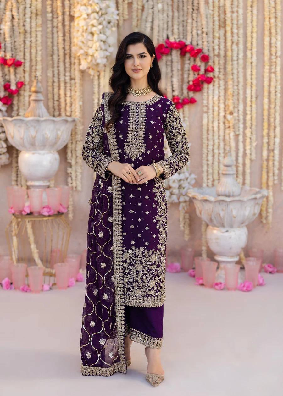 Exclusive Purple Color Heavy Faux Georgette With 5mm Embroidery Sequence Work Salwar Suit