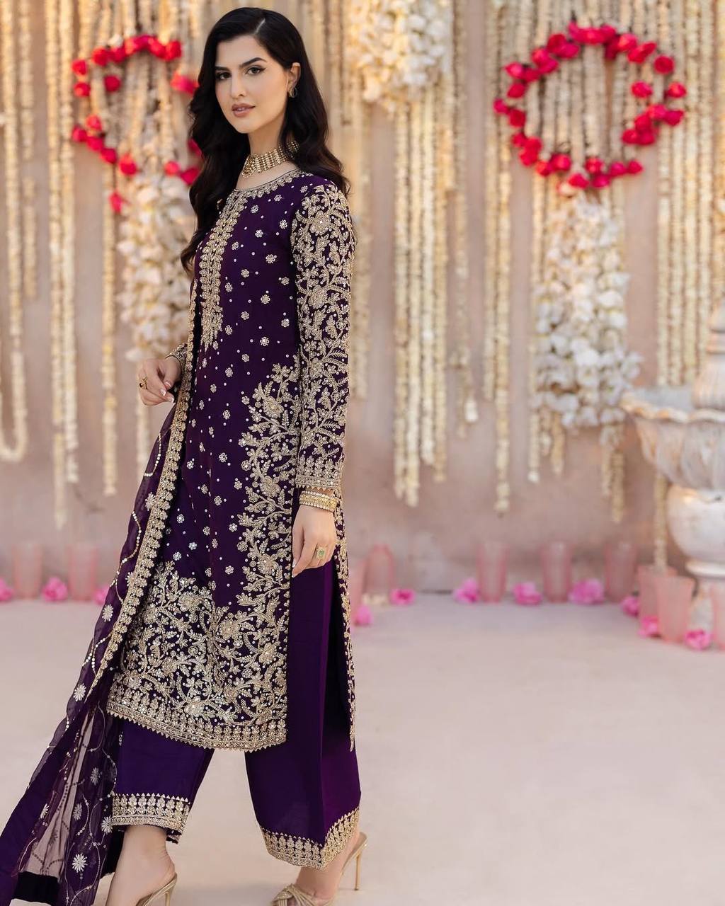 Exclusive Purple Color Heavy Faux Georgette With 5mm Embroidery Sequence Work Salwar Suit
