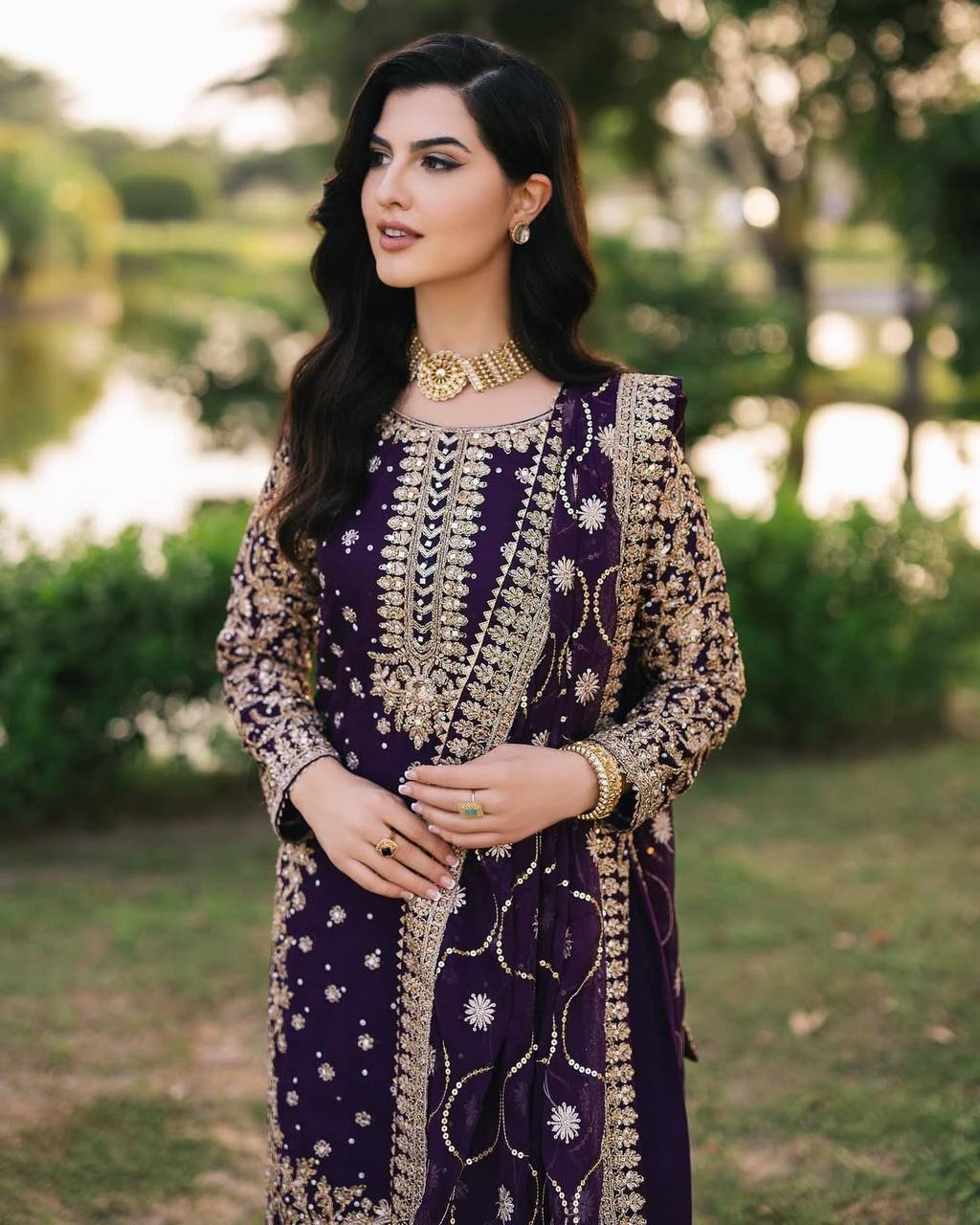 Exclusive Purple Color Heavy Faux Georgette With 5mm Embroidery Sequence Work Salwar Suit