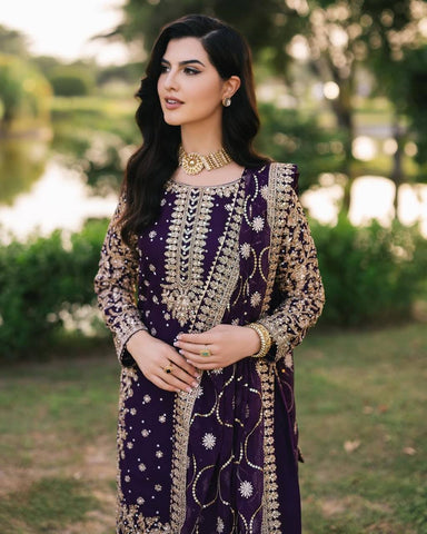 Exclusive Purple Color Heavy Faux Georgette With 5mm Embroidery Sequence Work Salwar Suit