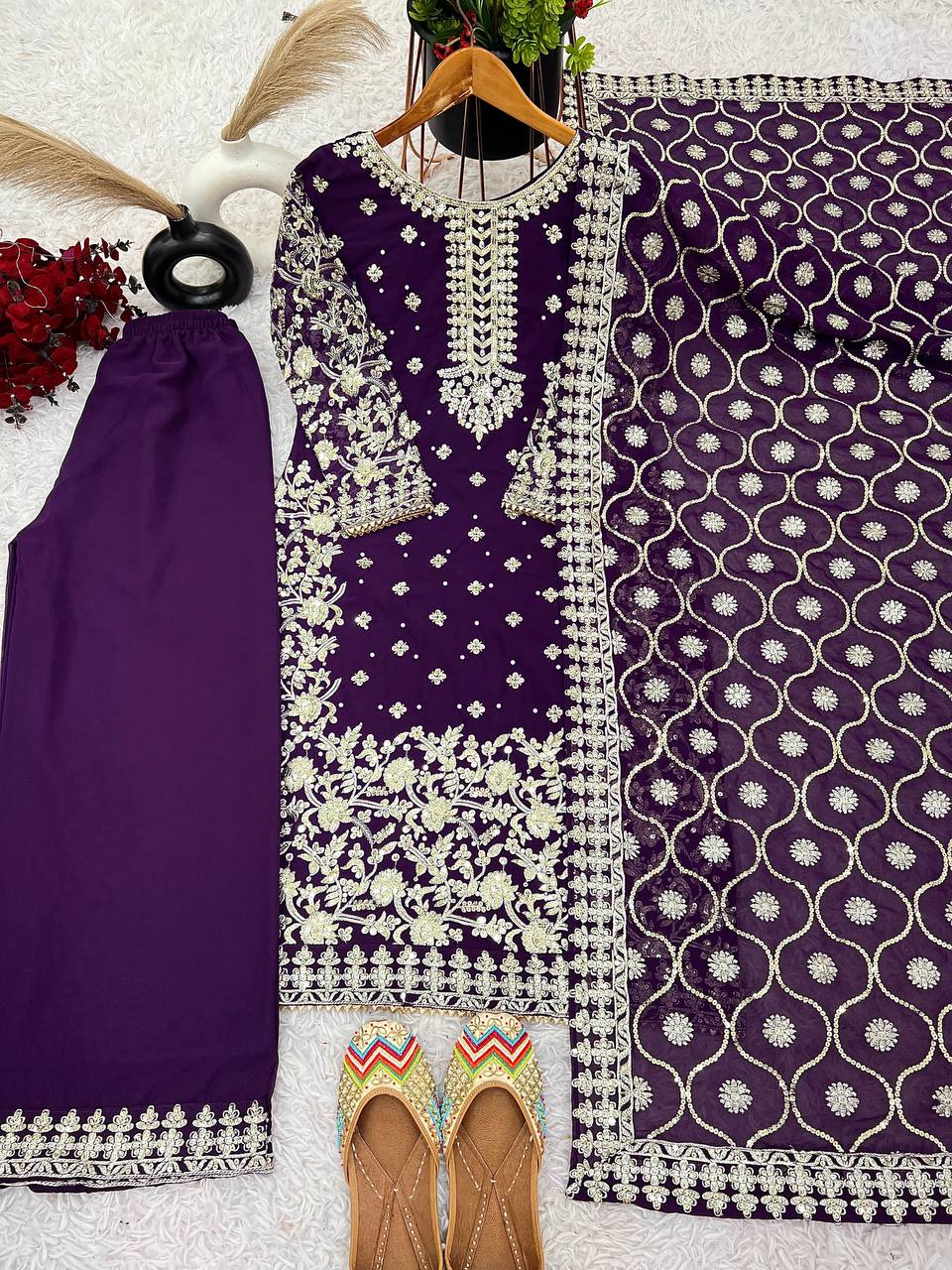 Exclusive Purple Color Heavy Faux Georgette With 5mm Embroidery Sequence Work Salwar Suit