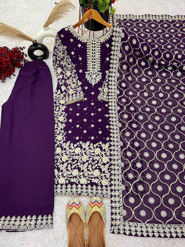 Exclusive Purple Color Heavy Faux Georgette With 5mm Embroidery Sequence Work Salwar Suit