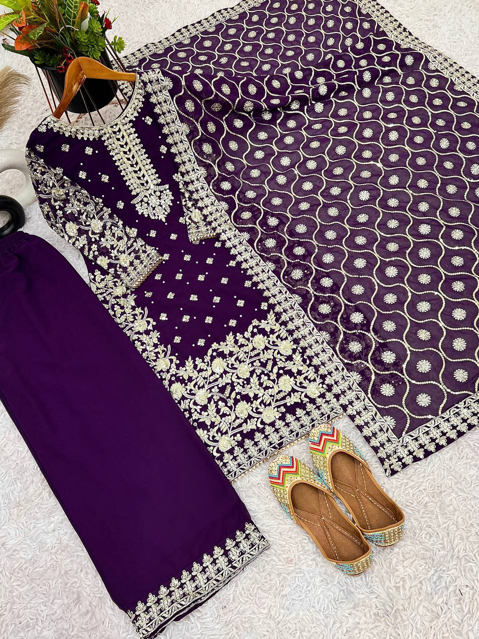 Exclusive Purple Color Heavy Faux Georgette With 5mm Embroidery Sequence Work Salwar Suit