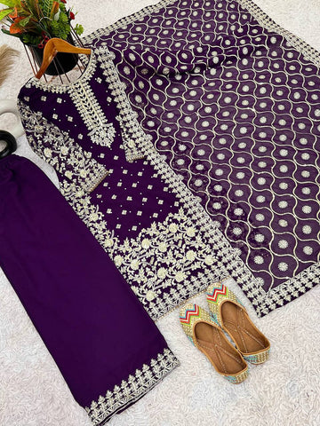 Exclusive Purple Color Heavy Faux Georgette With 5mm Embroidery Sequence Work Salwar Suit