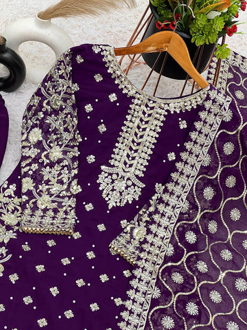 Exclusive Purple Color Heavy Faux Georgette With 5mm Embroidery Sequence Work Salwar Suit