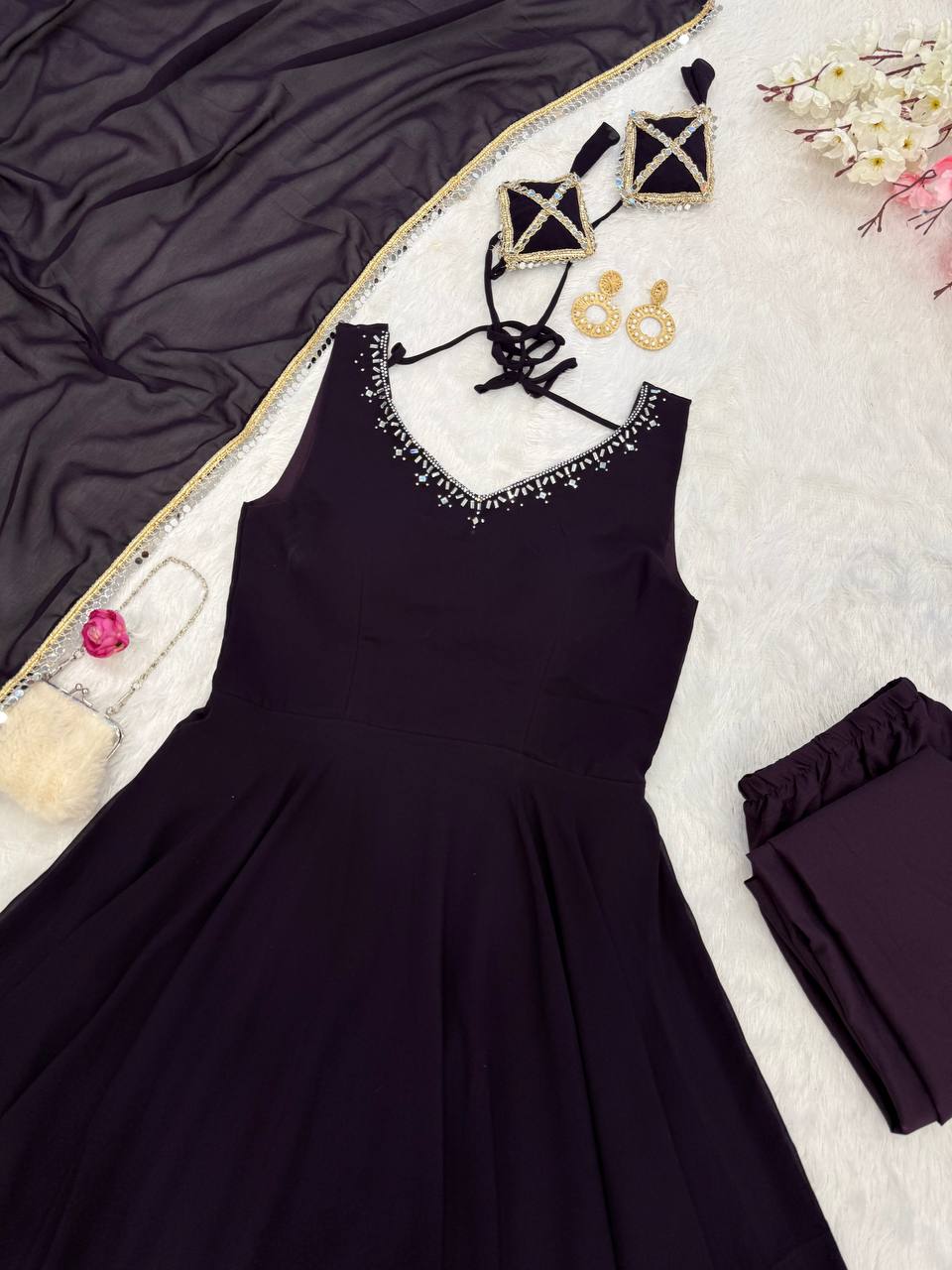 Good Looking Black Color Georgette Anarkali Suit
