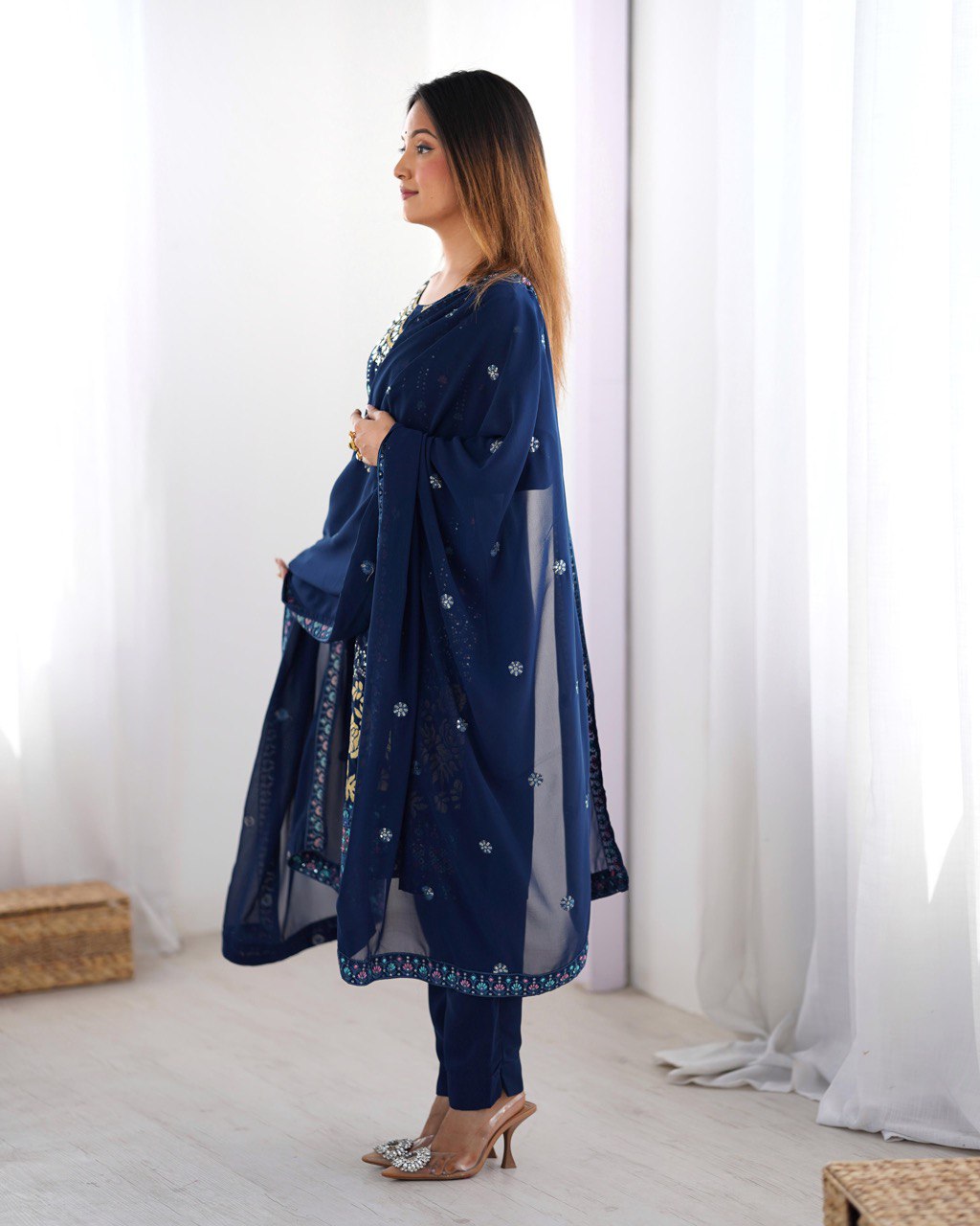 Function Wear Navy Color Faux Georgette Thread And Sequence Work Salwar Suit