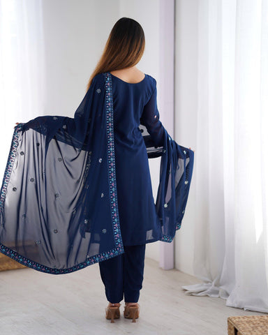 Function Wear Navy Color Faux Georgette Thread And Sequence Work Salwar Suit