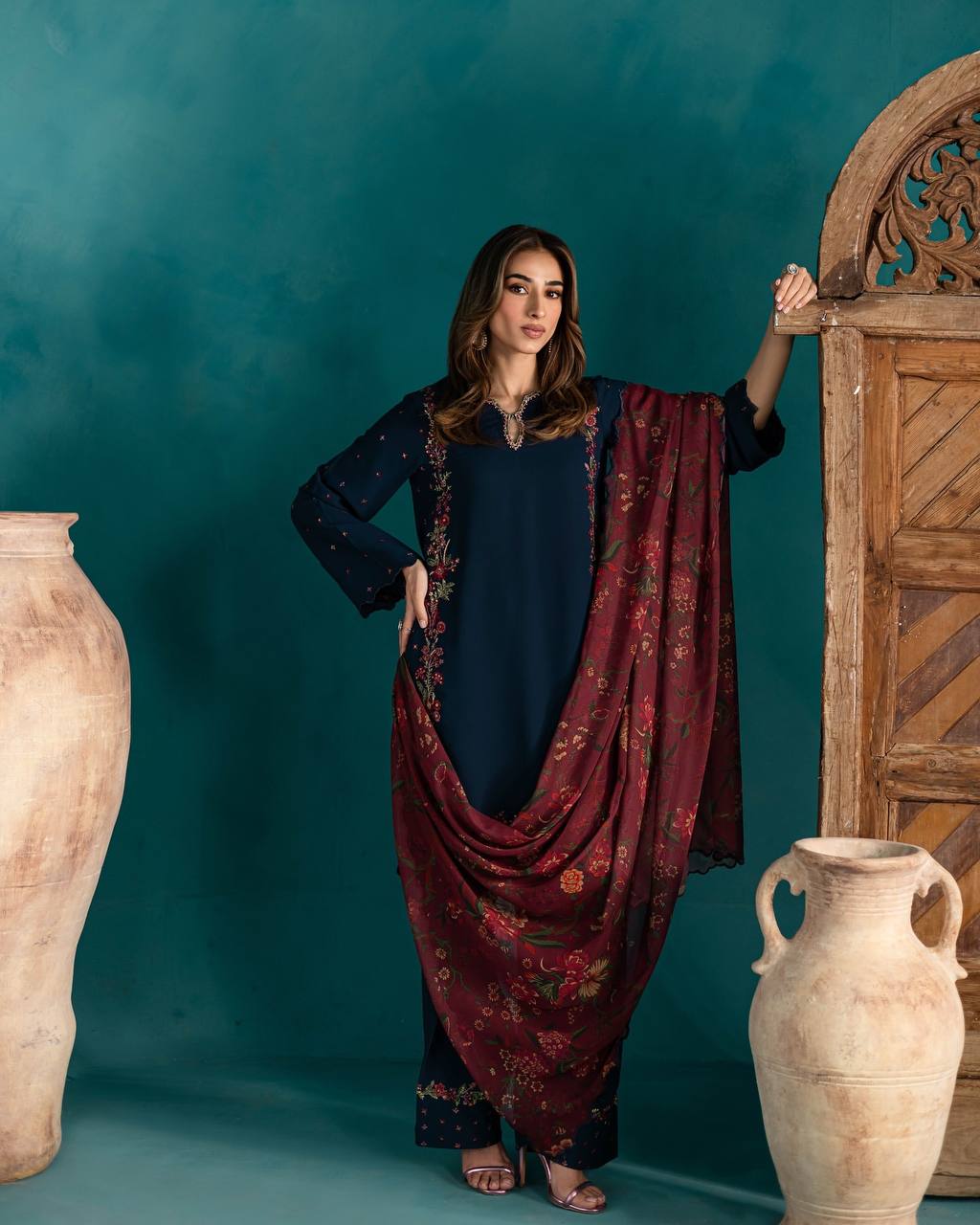Party Wear Neavy Blue Color Pure Natural Crep Silk With Embroidery Sequence Work Salwar Suit