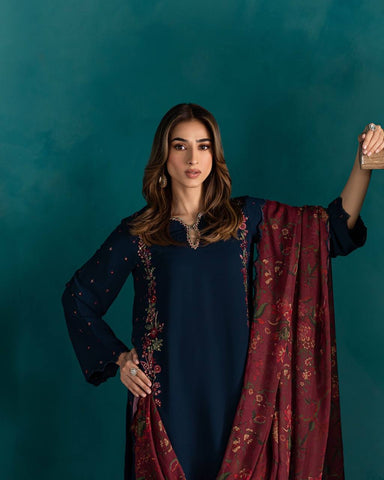 Party Wear Neavy Blue Color Pure Natural Crep Silk With Embroidery Sequence Work Salwar Suit