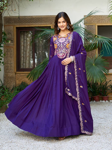 Elegant Royal Blue Color Star Georgette  Sequence With Thread Work Gown