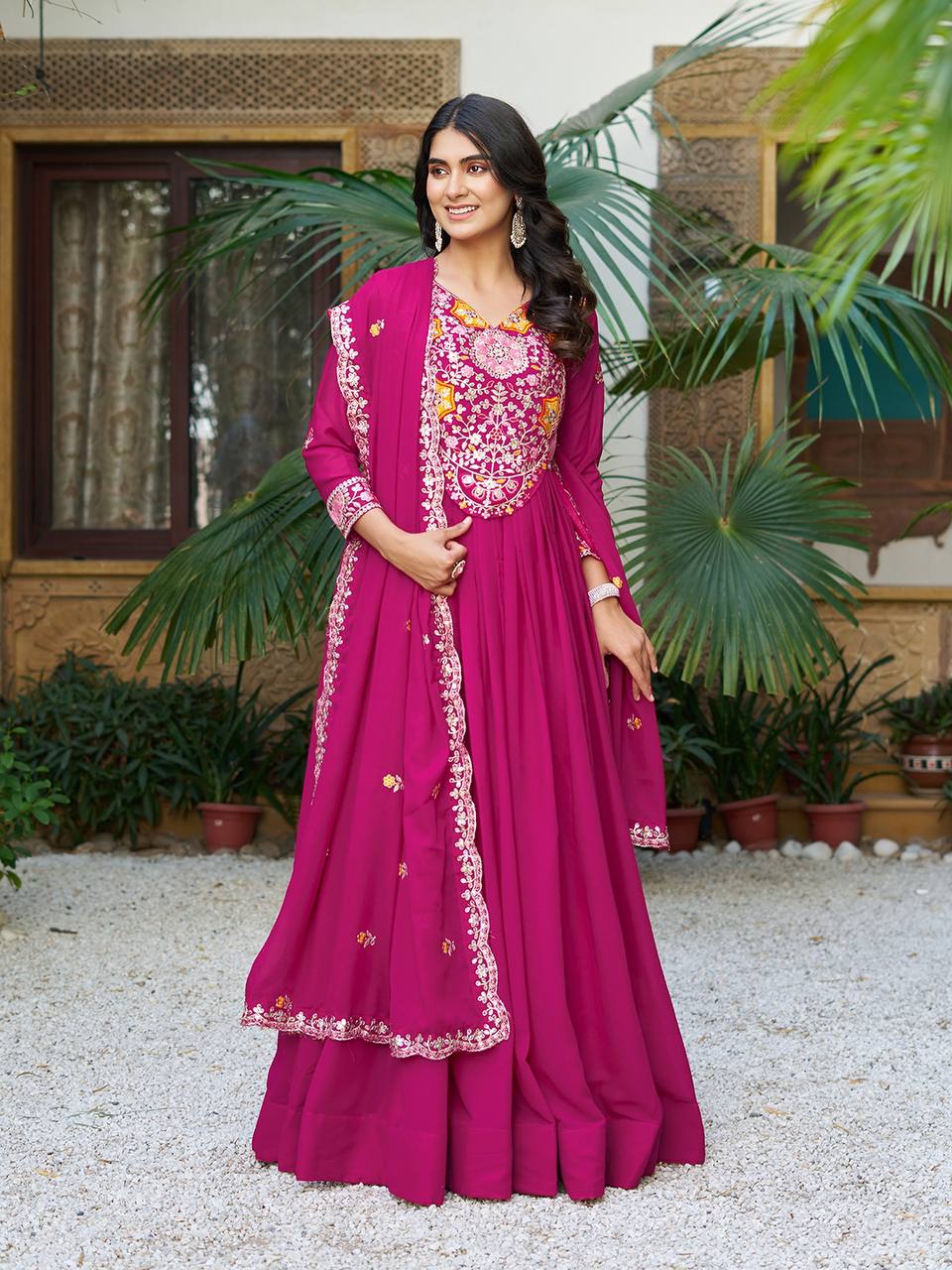 Elegant Pink Color Star Georgette  Sequence With Thread Work Gown