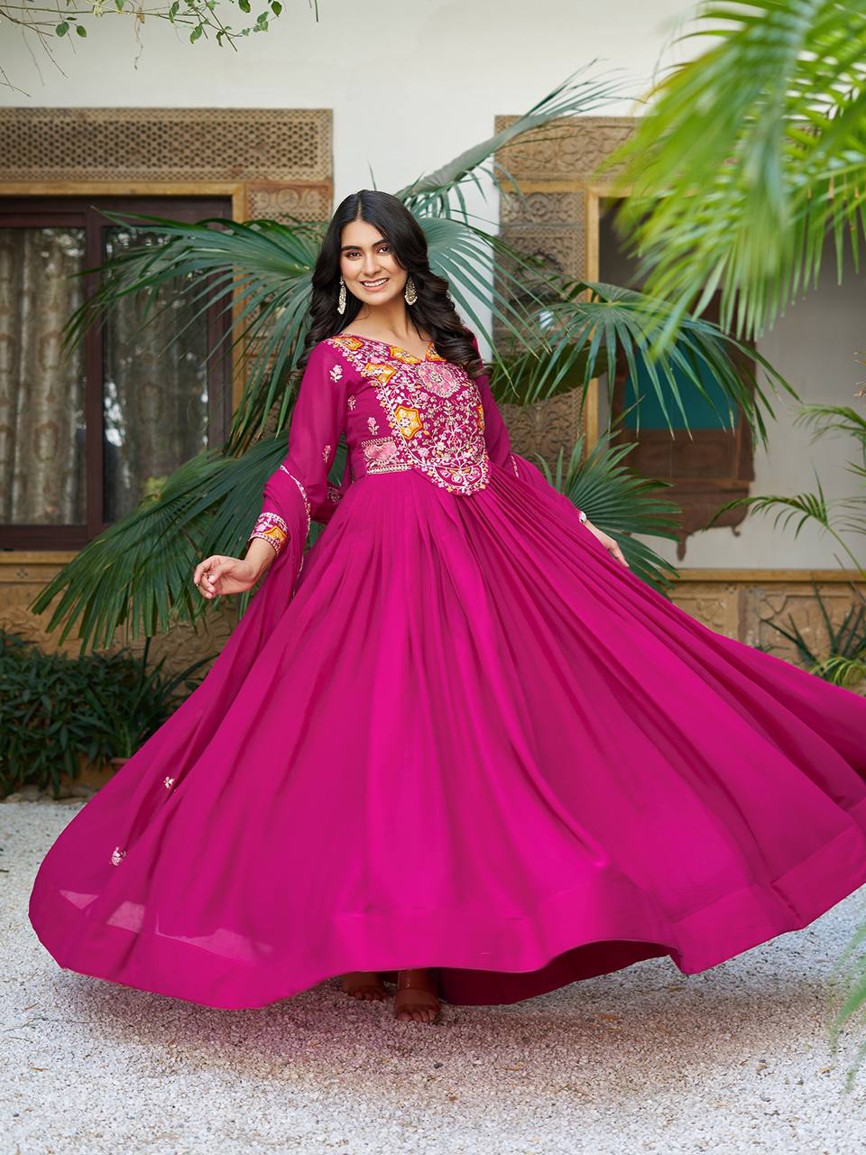 Elegant Pink Color Star Georgette  Sequence With Thread Work Gown