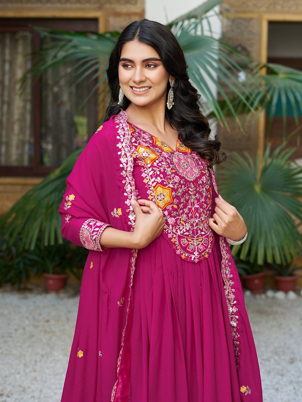 Elegant Pink Color Star Georgette  Sequence With Thread Work Gown