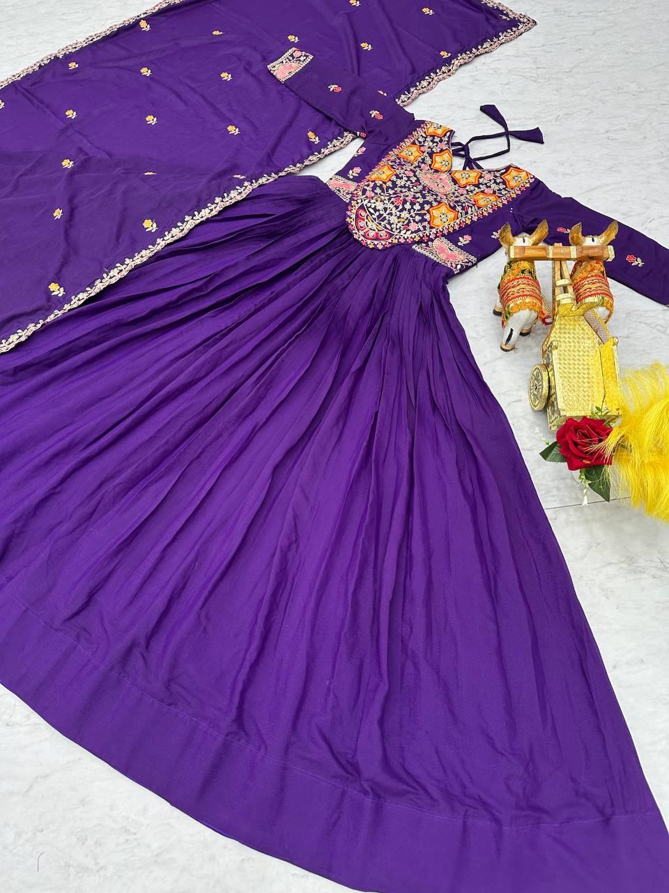 Elegant Royal Blue Color Star Georgette  Sequence With Thread Work Gown